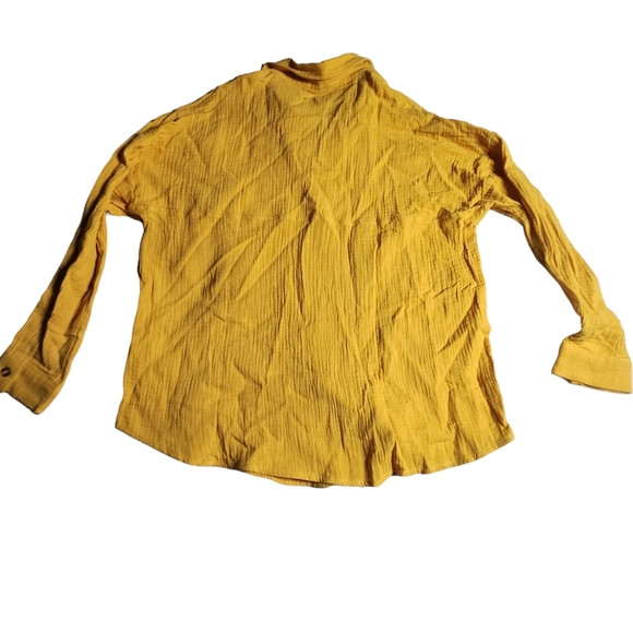 ♡Fashion Women's Mustard Yellow Button Down Long-Sleeve Blouse Size Medium E4 - Picture 5 of 6